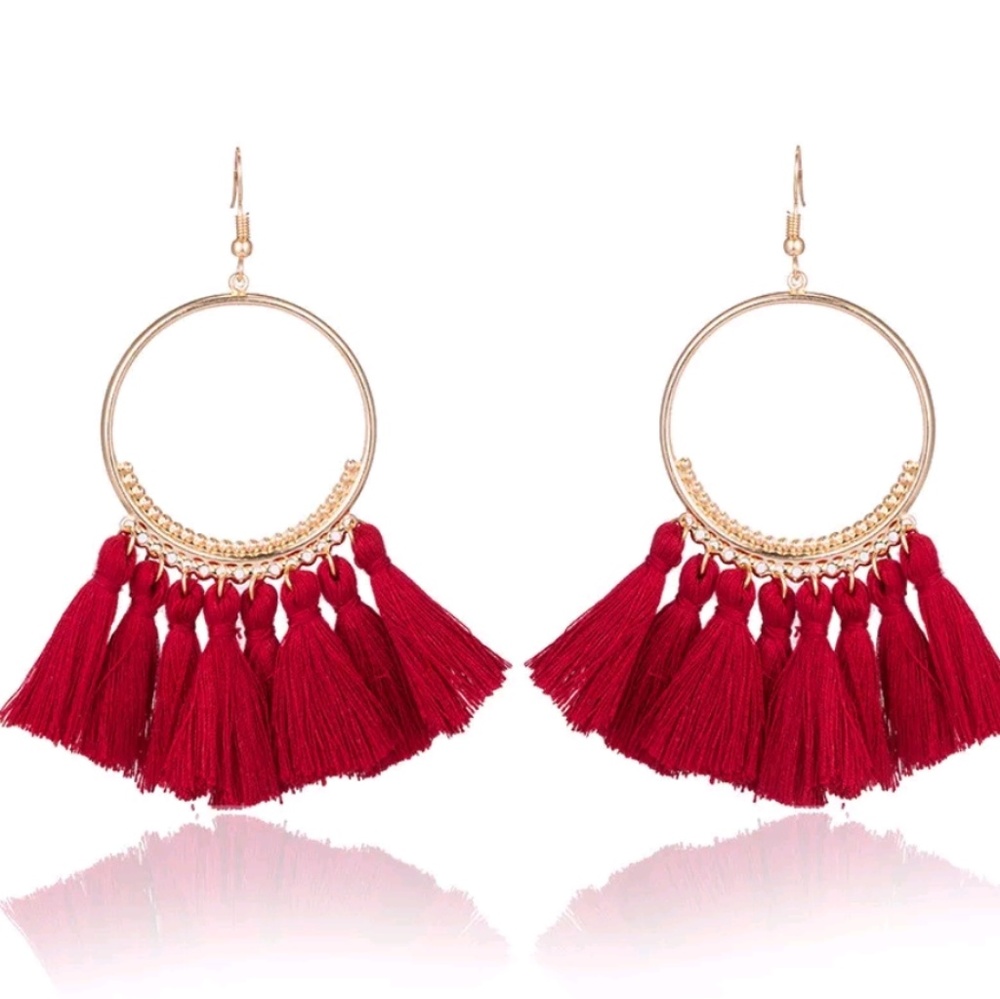 Red or Blue Cotton Golden Fashion Hoop Earrings